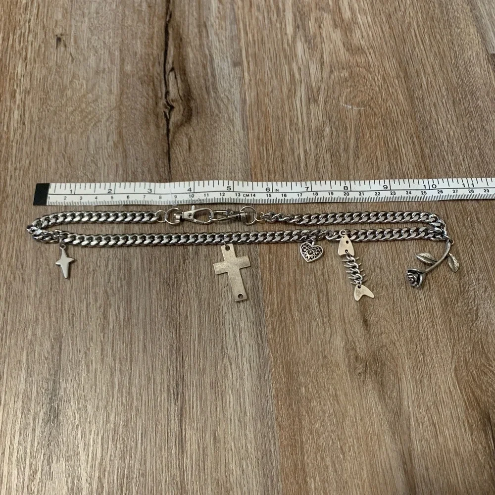 DIY handmade wallet pocket chain - bones rose heart cross